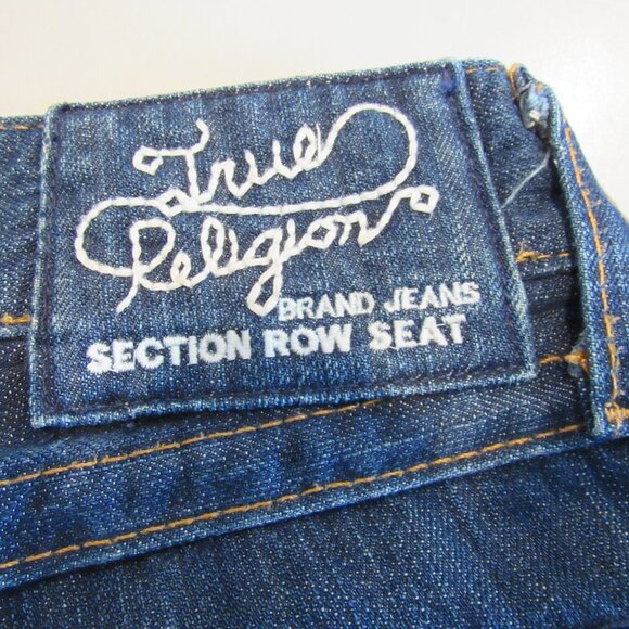 True Religion Jeans Unisex Size 29 Section Row Seat Dark Blue Wash Distressed - Picture 10 of 14